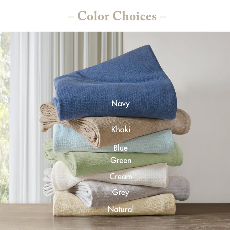 Madison Park Freshspun Basketweave Luxury Cotton Blanket Khaki 108x90" King Size Basketweave Premium Soft Cozy 100% Cotton For Bed, Couch or Sofa - Image 5